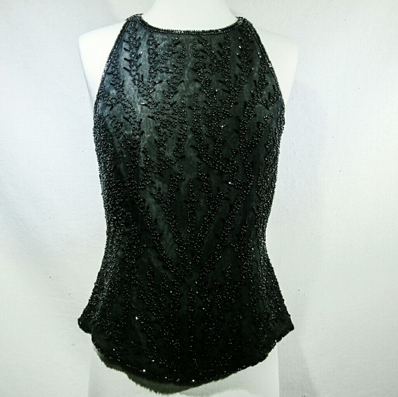 Mai ame Tops - MAE AMI BLACK SEQUINED SLEEVELESS TOP